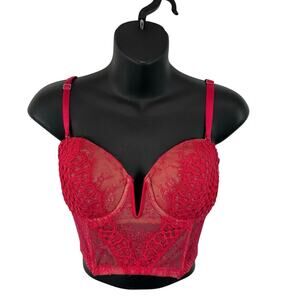 NWT Victoria’s Secret Corset Bra Red Size 32DD Lace Trim NEW Whimsygoth Regency